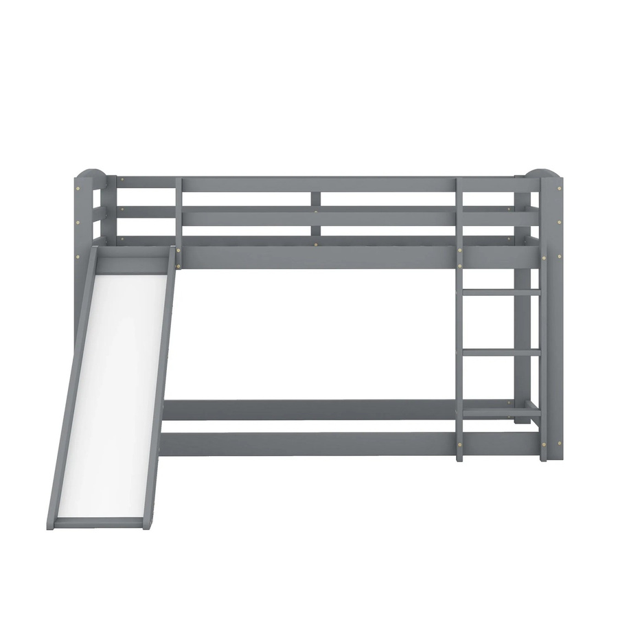 KOMHTOM Etagenbett für Kinder mit Rutsche aus Kiefernholz und MDF, Farbe Grau, B/T/H: 90 x 200 x 120 cm - Bild 2