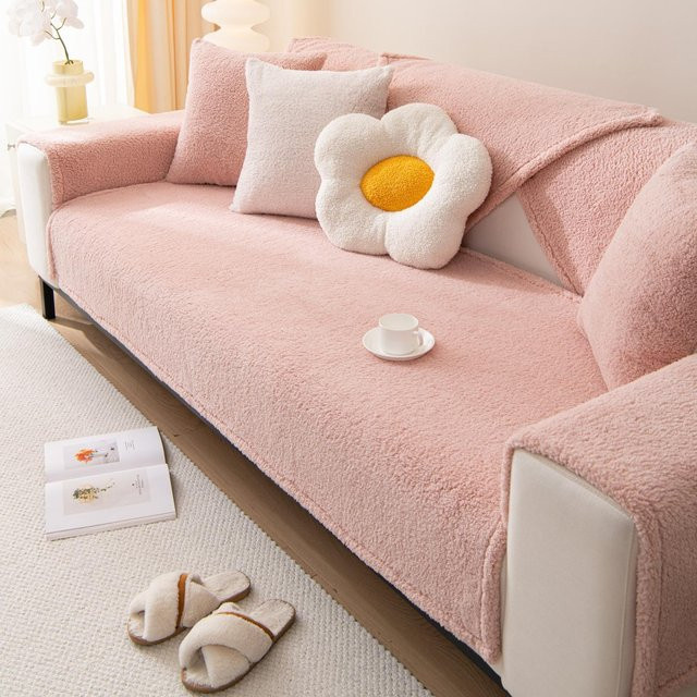Super Six Sofabezug aus Sherpa Fleece mit Stickerei in Hellrosa, B/H: 70 x 70 cm - Bild 1