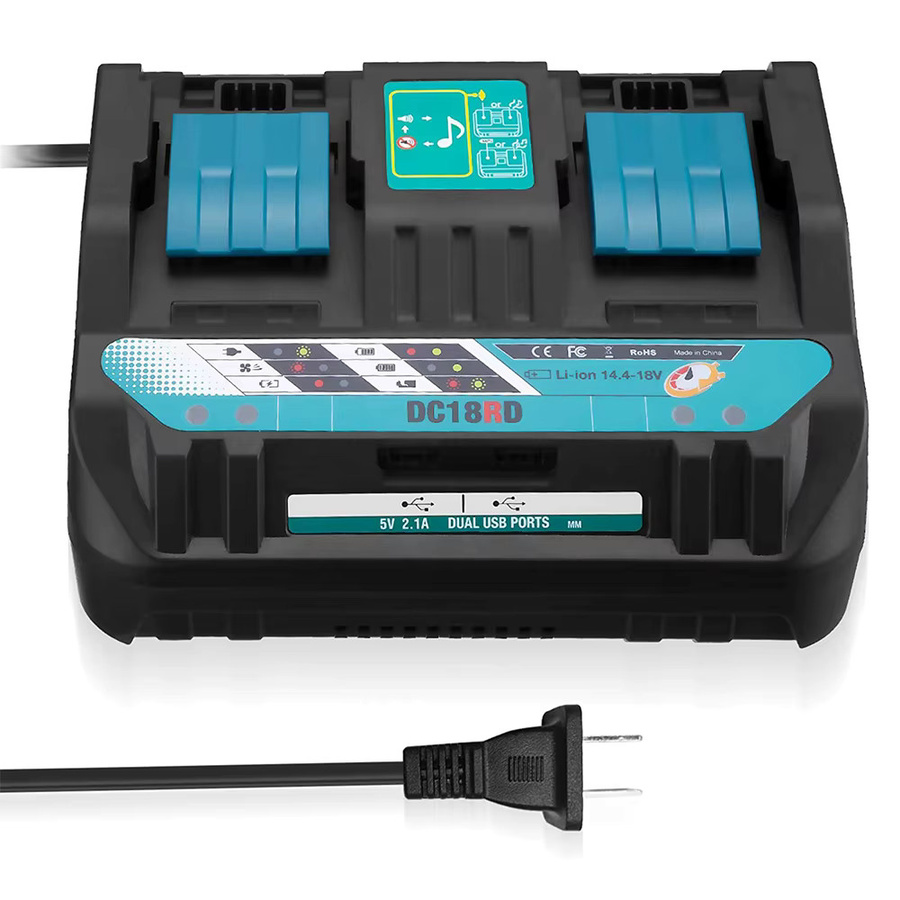 Makita Dual Ports Ladegerät 18V DC18RD für Lithium-Ionen Akkus 14,4V-18V in Schwarz - Bild 3