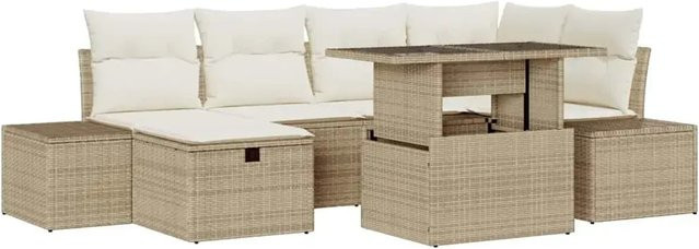 vidaXL Garten-Sofa-Set aus Poly-Rattan in Beige, 7-teilig und höhenverstellbar - Bild 1