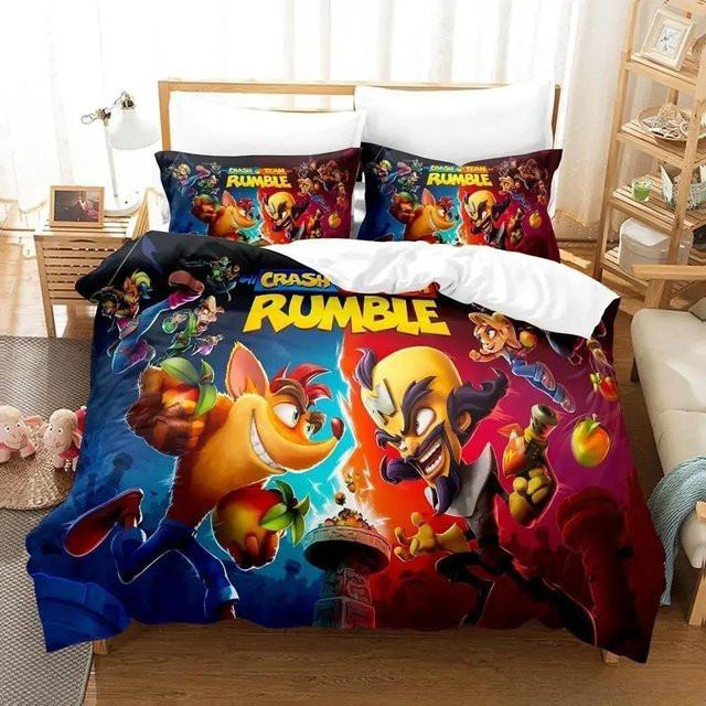 Crash Bandicoot Bettwäsche-Set mit 3D-Anime-Motiv aus Mikrofaser, Mehrfarbig, B/H: 135 x 200 cm - Bild 1