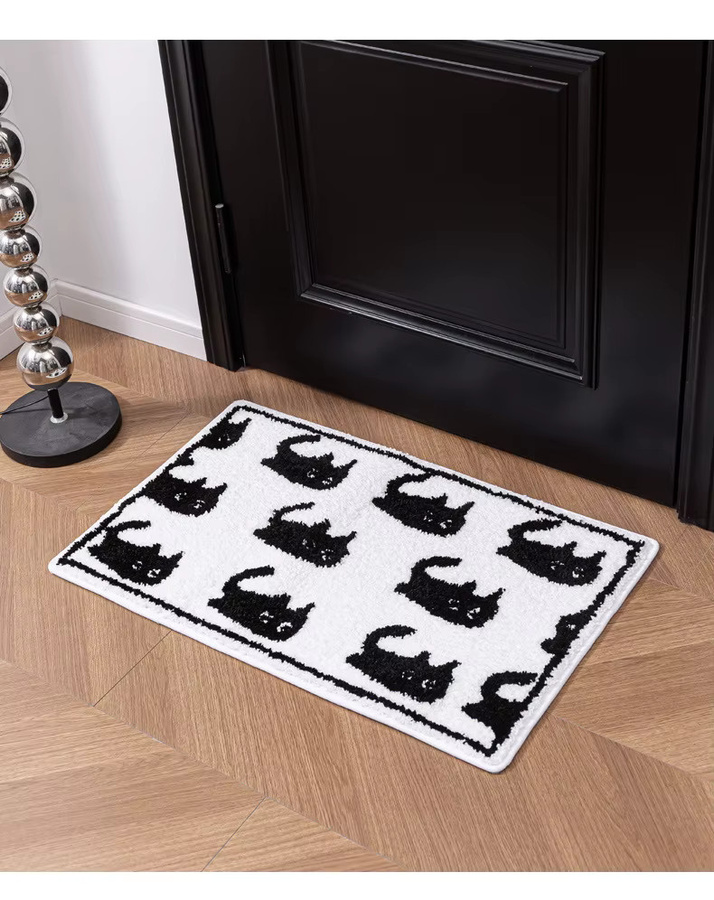 VIKAMA Katzenteppich als saugfähige Badezimmer-Fußmatte, rutschfest, weiß, B/T: 60 x 40 cm - Bild 2