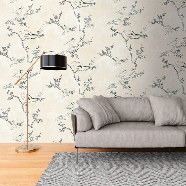 PROFHOME Fototapete Vogelmuster in Creme und Schwarz, Matt, B/H: 159 x 280 cm - Bild 1
