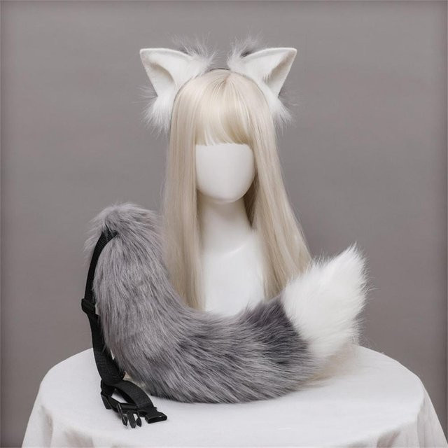 YIRAN Plüsch-Katzenohren und Schwanz, Cosplay Zubehör, 2-teiliges Set - Bild 1