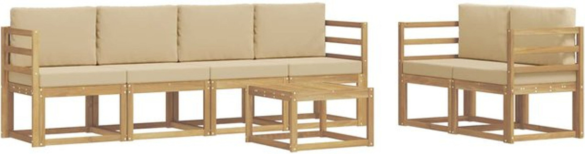 7-teilige Outdoor-Sofagarnitur aus Akazienholz mit Kissen in Weiß und Beige von vidaXL - Bild 1