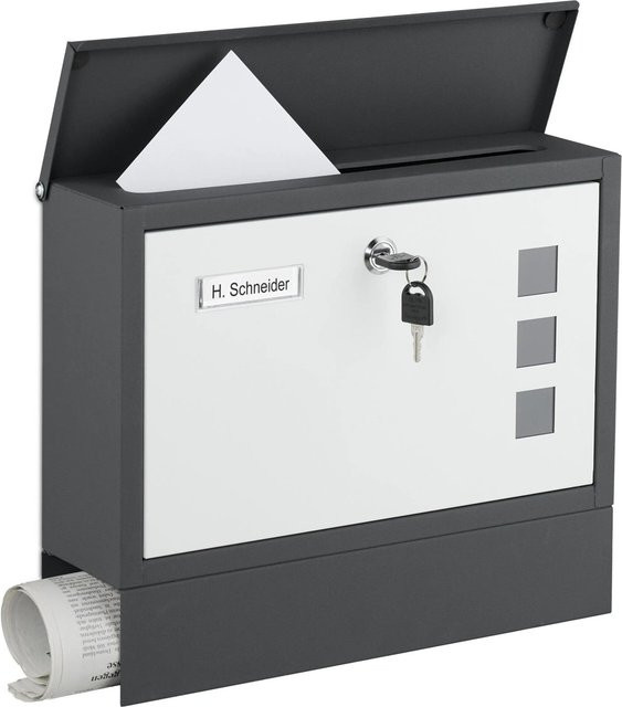 Abschließbarer Briefkasten mit Zeitungsfach von Relaxdays aus Eisen in Anthrazit, B/T/H: 36 x 30 x 11 cm - Bild 1
