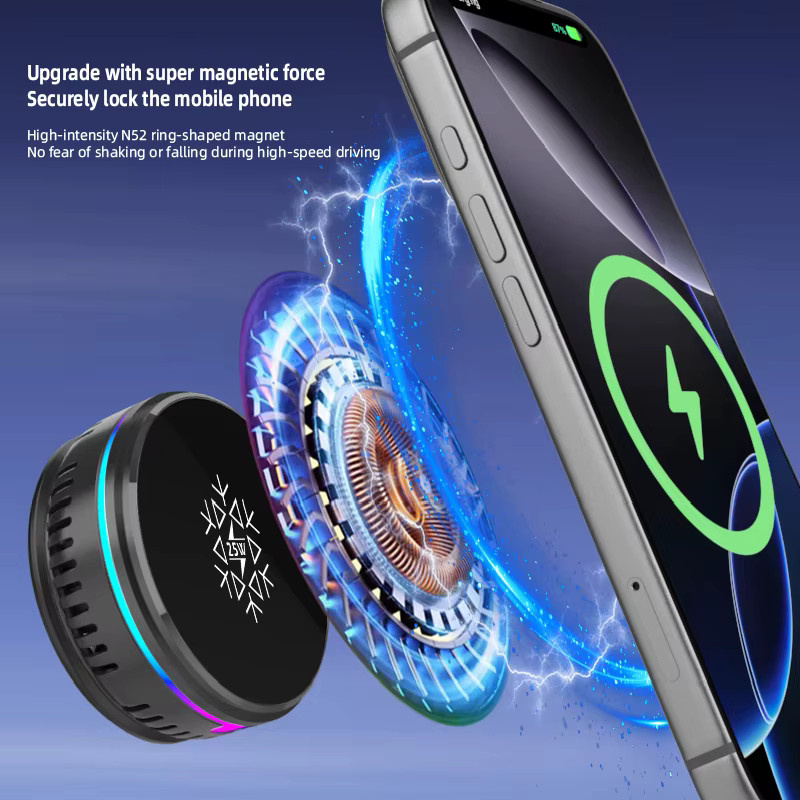VIKEFON 2-in-1 Magnetisches Kabelloses Ladegerät mit 25W Schnellladefunktion, Halbleiter-ICE-Kühlung und RGB-Halterung für MagSafe iPhone 17 Pro Max, Schwarz - Bild 4