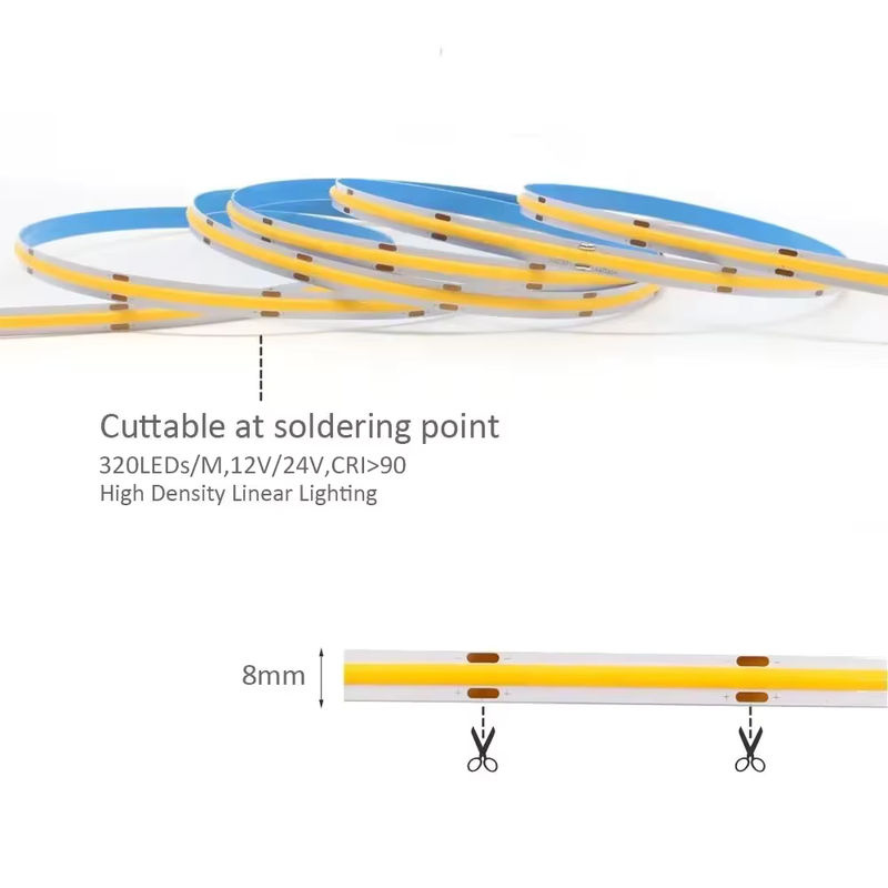MJJCLED COB LED-Streifen mit Ra90 und 120 LEDs/m, flexibler LED-Bandleuchte für 12V DC oder 24V, nicht wasserdicht - Bild 2