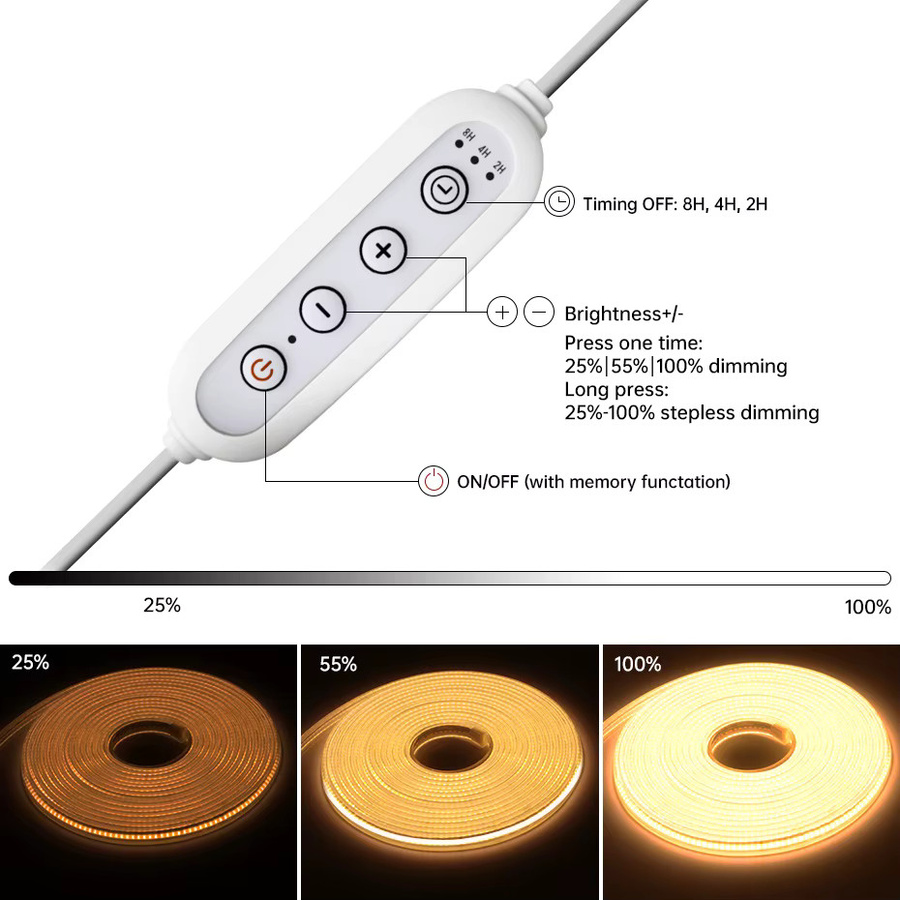Asign COB-LED-Streifenlicht mit 288 LEDs/m, dimmbar, IP65 wasserdicht, 220 V, Weiß, inklusive Timer und Netzteil - Bild 3