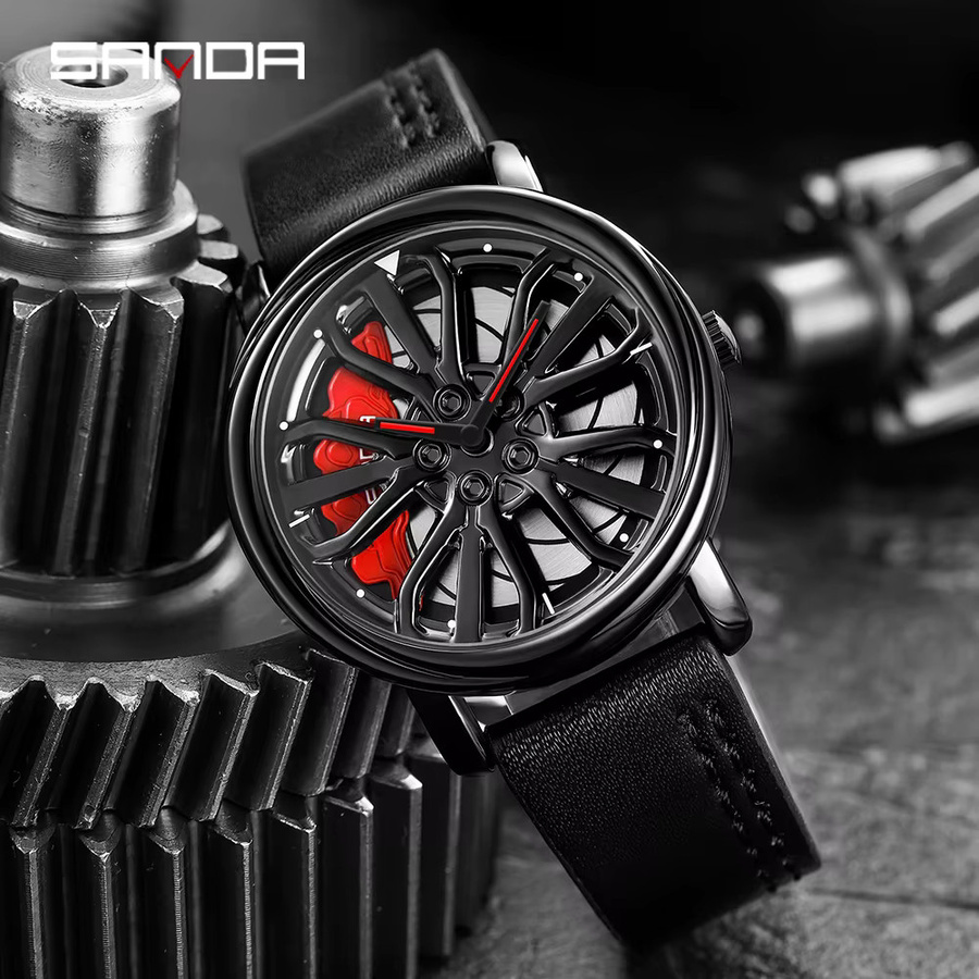 SANDA Armbanduhr, Quarz, Leder, Schwarz, Herren - Bild 2