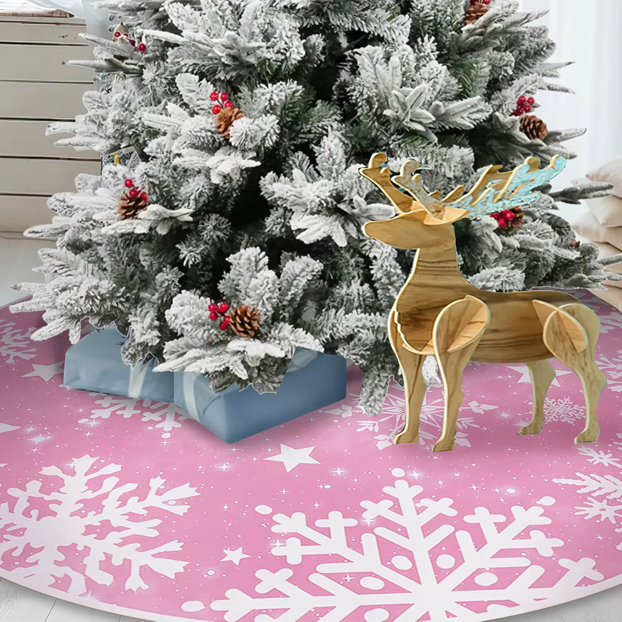 Runder Weihnachtsbaumrock von VIKAMA mit rosa Schneeflocken-Aufdruck in Pink - Bild 4