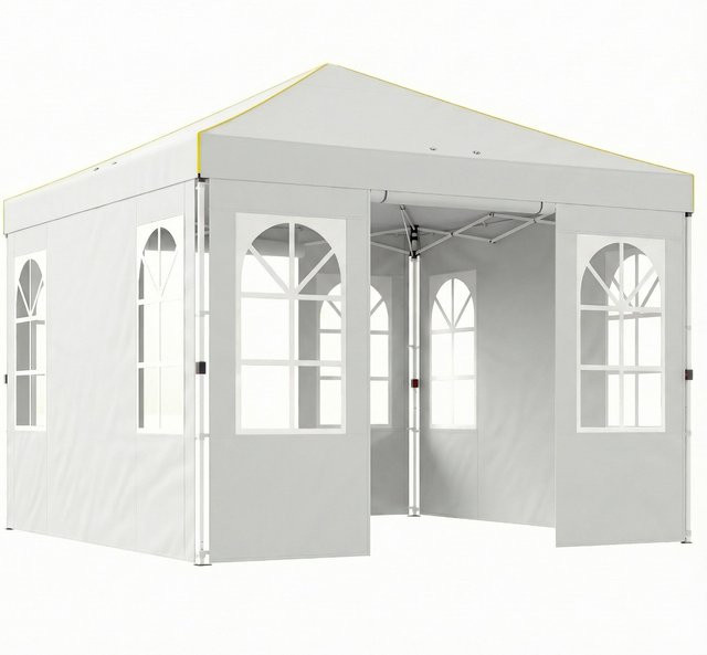 Outsunny Faltpavillon Pop-up Gartenpavillon mit 4 abnehmbaren Seitenteilen Weiß B/T/H: 300 x 300 x 16,5 cm - Bild 1