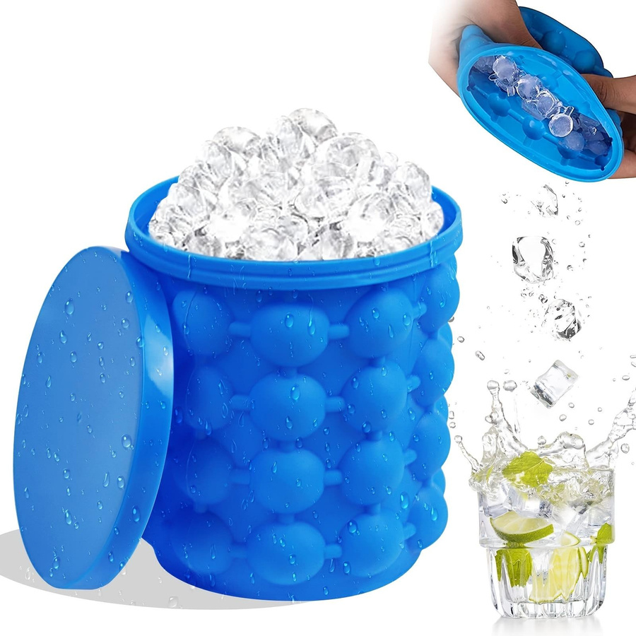 YC Direct Tragbarer Zwei-in-Eins Eiswürfelbehälter und 3D-Eiswürfelform in Blau - Bild 2