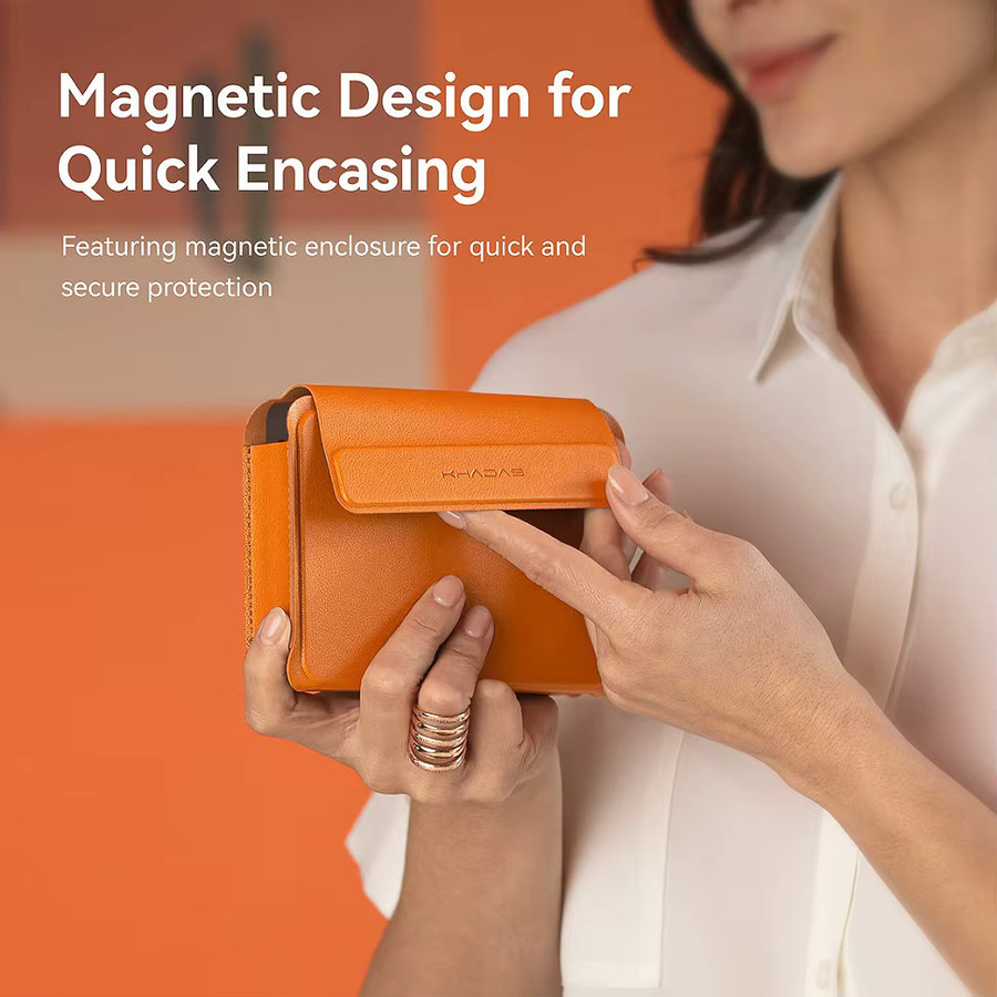 Khadas Leder-Schutzhülle für Khadas Mind mit magnetischem Gehäuse in Braun und Orange - Bild 3