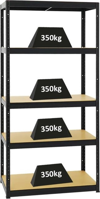 PROREGAL Schwerlastregal Slim Elephant Schwarz mit 5 Ebenen, H x B x T: 180 x 90 x 45 cm - Bild 1