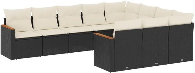 vidaXL 10-tlg. Garten-Sofagarnitur in L-Form aus Poly-Rattan und pulverbeschichtetem Stahl in Schwarz mit Kissen und Stauraum - Bild 1