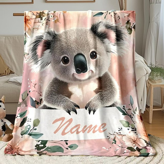 Personalisierte Koala-Fleece-Decke mit Blumenmuster in Pink von JMG Household Supplies, B/B: 150 x 200 cm - Bild 1