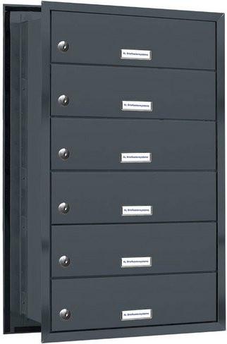 AL Briefkasten-System für 6 Parteien, Mauerdurchwurf, grau, B/H/T: 153,117 x 69,0 x 48,0 cm - Bild 1