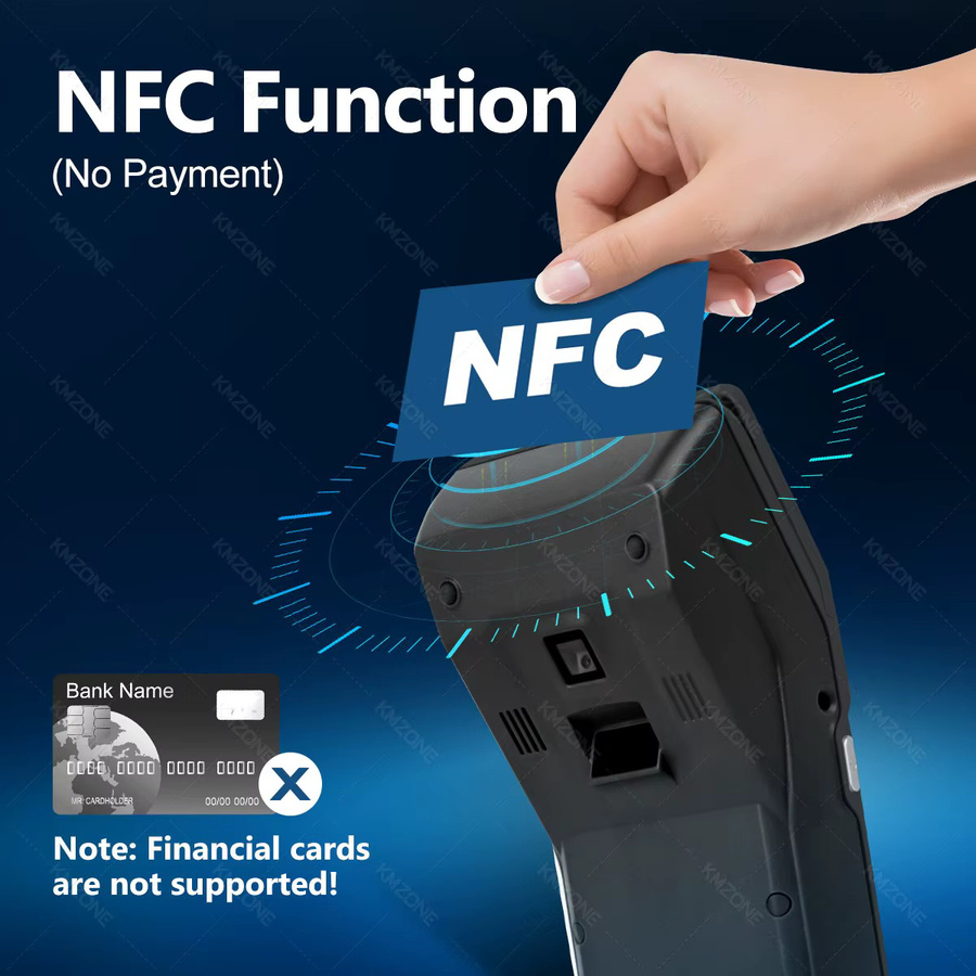 KMZONE Android POS-PDA Handheld-Terminal mit 2D-Barcode-Scanner, NFC, 58-mm-Thermaldrucker und 4G, Schwarz - Bild 6