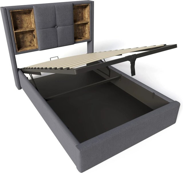 Merax Polsterbett mit Stauraum und USB-Ladeport, Grau, B/T/H: 90 x 200 x 100,5 cm - Bild 1