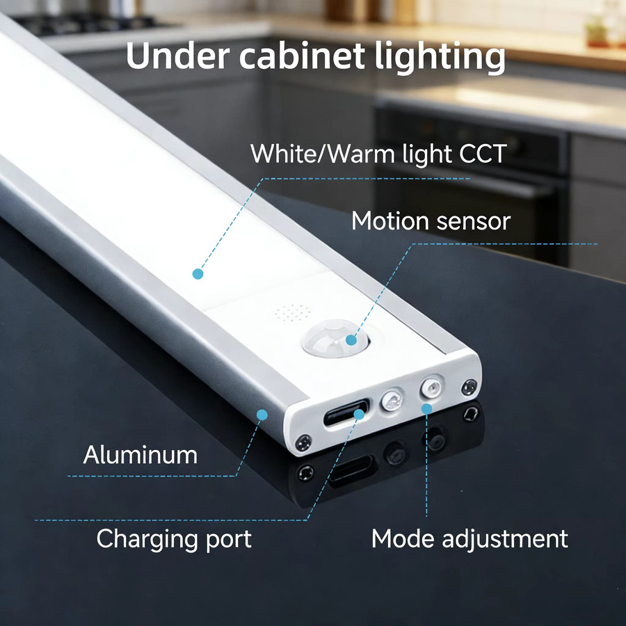 CANMEIJIA LED Unterbauleuchte mit Bewegungssensor, USB-aufladbare magnetische Schrankbeleuchtung in Weiß, dimmbar mit 3 Lichtfarben - Bild 3