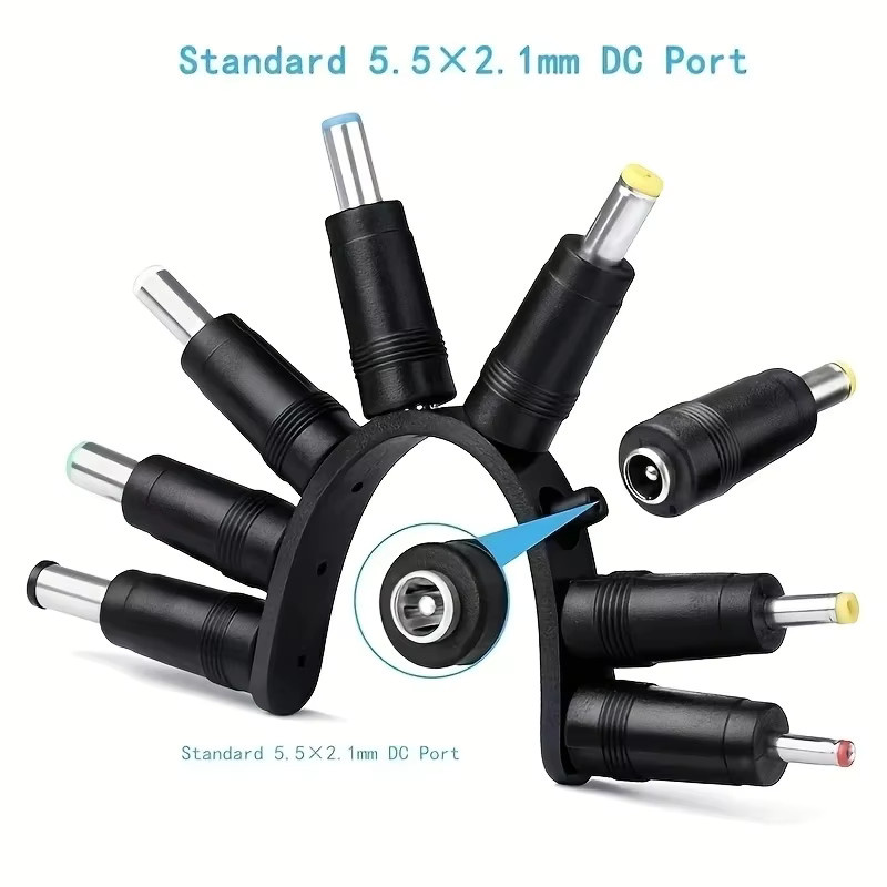 8-teiliges AC/DC Buchsenadapter-Set in Schwarz mit 5,5x2,1 mm Buchse und verschiedenen Steckergrößen von 1,35 mm bis 6,3 mm - Bild 4