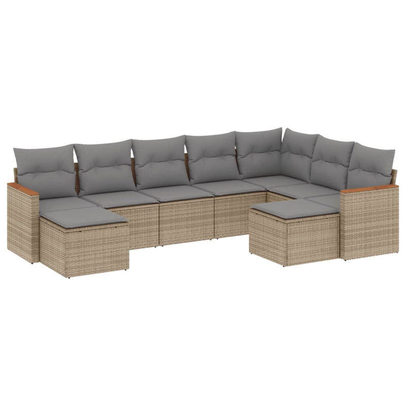 Vidaxl Gartenmöbel-Set aus Polyrattan mit Kissen, 9-teilig, Beige/Grau, Modernes Design - Bild 1