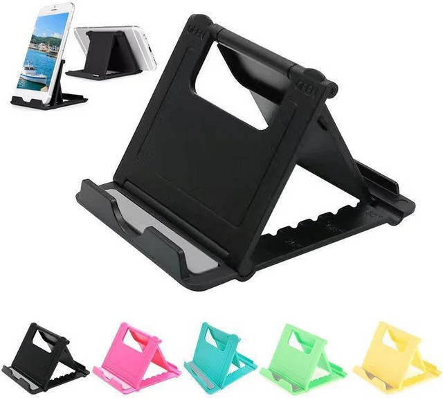 Tragbarer und verstellbarer Universal Klapp-Handyhalter aus Kunststoff für Smartphone und Tablet in Schwarz oder Weiß - Bild 1