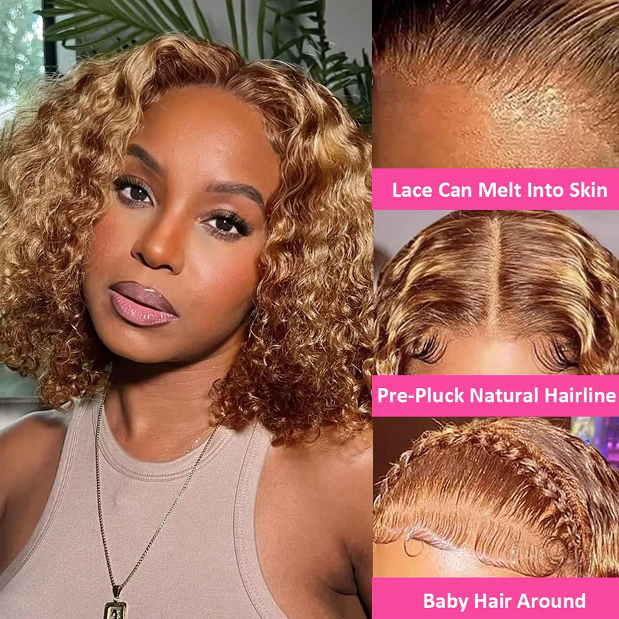 Luxexuan Bob-Perücke, Wasserwellen-Ombré, 100% Echthaar, Damen - Bild 4