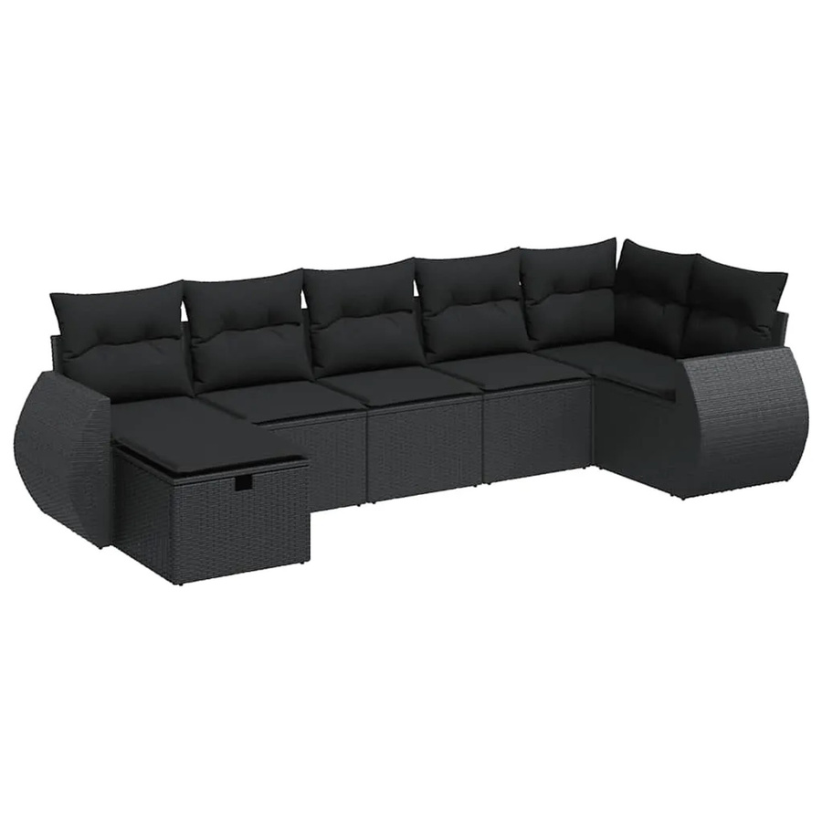 vidaXL 7-teilige Garten-Sofagarnitur in L-Form aus Polyrattan mit Kissen in Schwarz - Bild 2