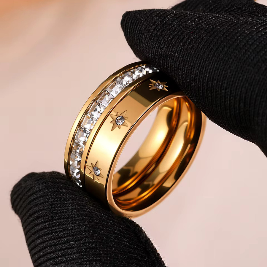 Yupsk Ringset Edelstahl, Zirkonia, Gold, Unisex - Bild 2