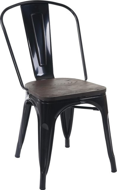 MCW Bistrostuhl A73 im Industriedesign mit Holz-Sitzfläche, stapelbarer Metallstuhl, Schwarz - Bild 1
