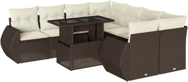 vidaXL 9-teilige Garten-Sofagarnitur aus Poly-Rattan in Braun mit cremeweißen Kissen - Bild 1