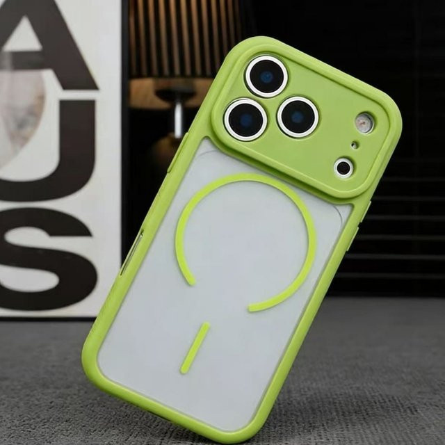 MagSafe Armor Schutzhülle für Apple iPhone 11 bis 17 Pro Max Plus, magnetische kabellose Ladeabdeckung, glänzend matt, Weiß und Grün - Bild 1