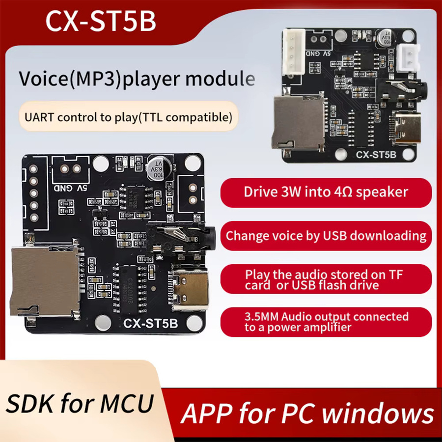 diymore MP3 Sprachchip-Modul ST5B mit USB-C Schnittstelle zur Sprachübertragung via TF-Karte, Schwarz - Bild 2