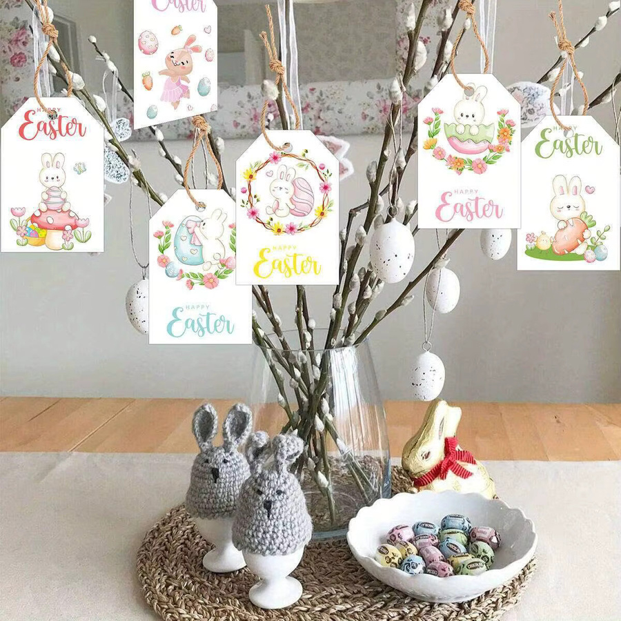 48er Set Ostern Papier Etiketten mit Kaninchen und Ei Motiven für deine DIY Geschenke Verpackung und Party Dekoration in Mehrfarbig - Bild 2
