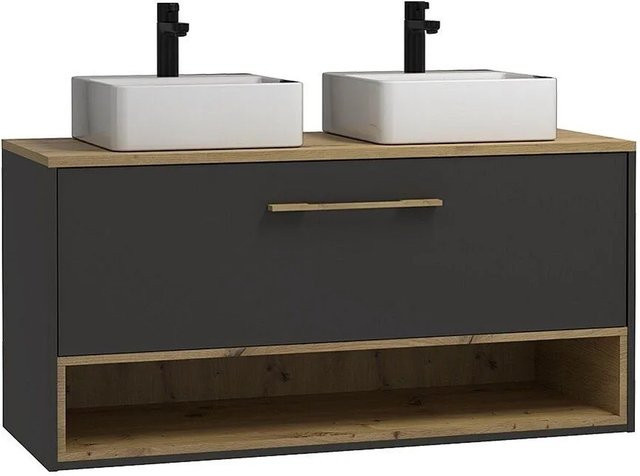 Doppelwaschtisch Yangra Vente-unique in Anthrazitgrau, Wandmontage, Breite: 120 cm - Bild 1