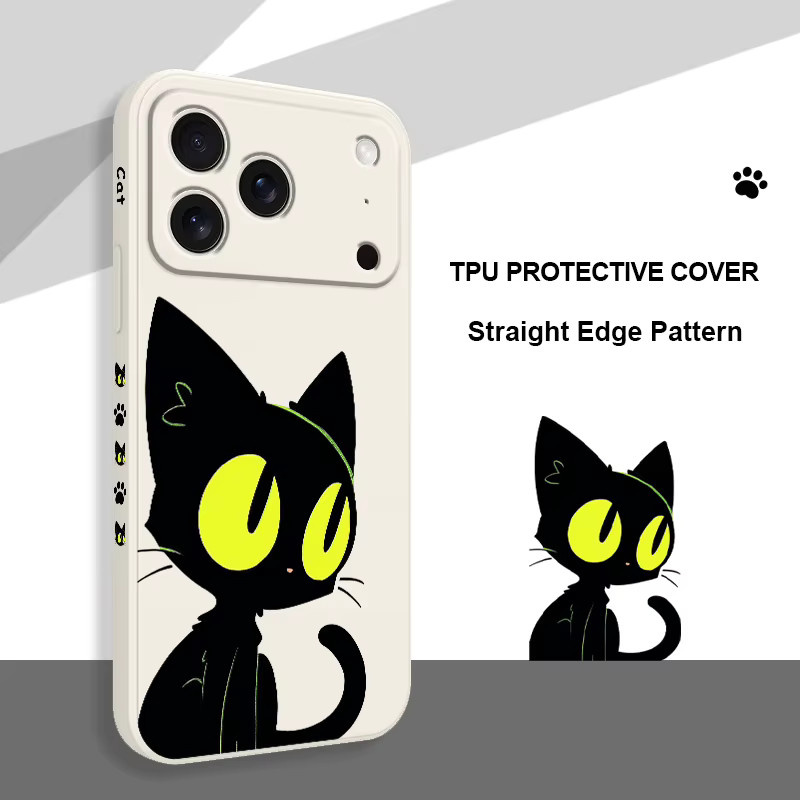 Fluoreszierende Katzen-Handyhülle aus flüssigem Silikon für Apple iPhone 17, 16, 15, 14, 13 in Schwarz - Bild 1