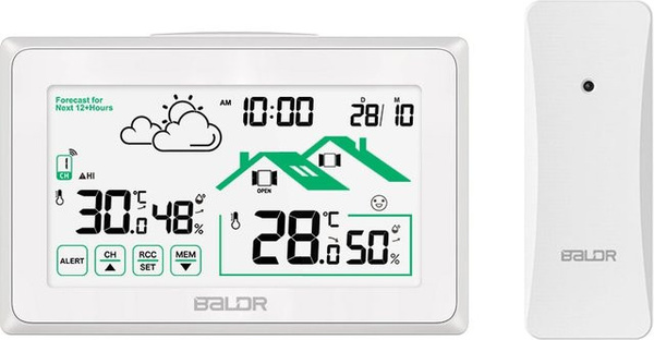 BALDR Drahtlose Wetterstation mit digitaler DCF-Funksteuerung, Innen- und Außenthermometer sowie Hygrometer und Trendvorhersagesensor in Schwarz oder Weiß