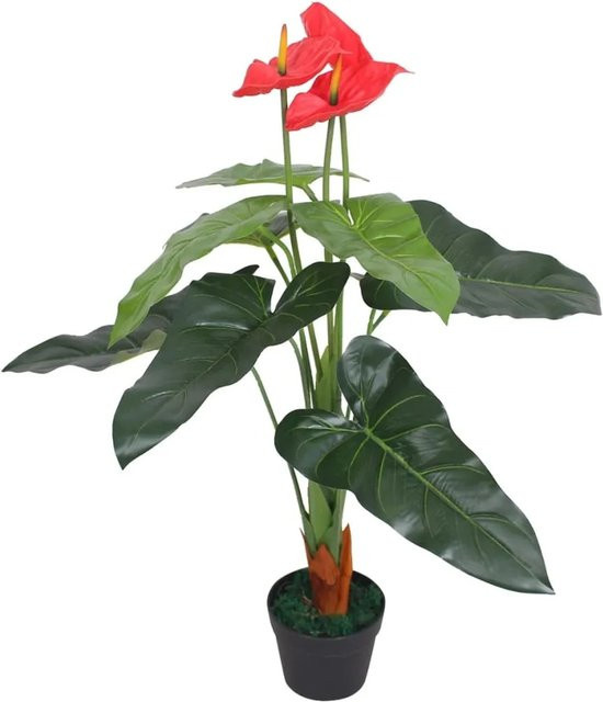 furnicato Künstliche Flamingoblume in Rot und Gelb mit Topf, Höhe: 90 cm - Bild 1
