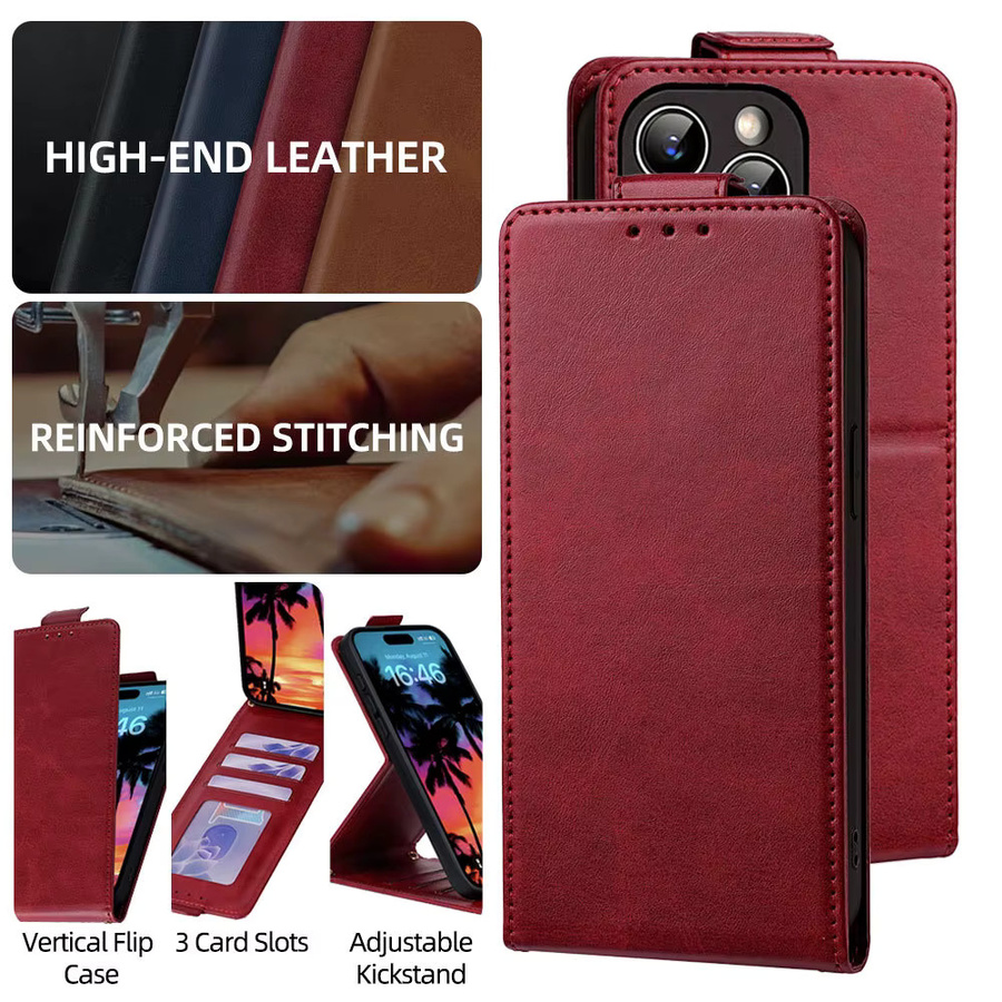 Samsung Leder-Handyhülle mit Kartenfächern für Galaxy S25 Ultra, S24 Plus, S23, S22 FE und S26 EDGE in Rot - Bild 2