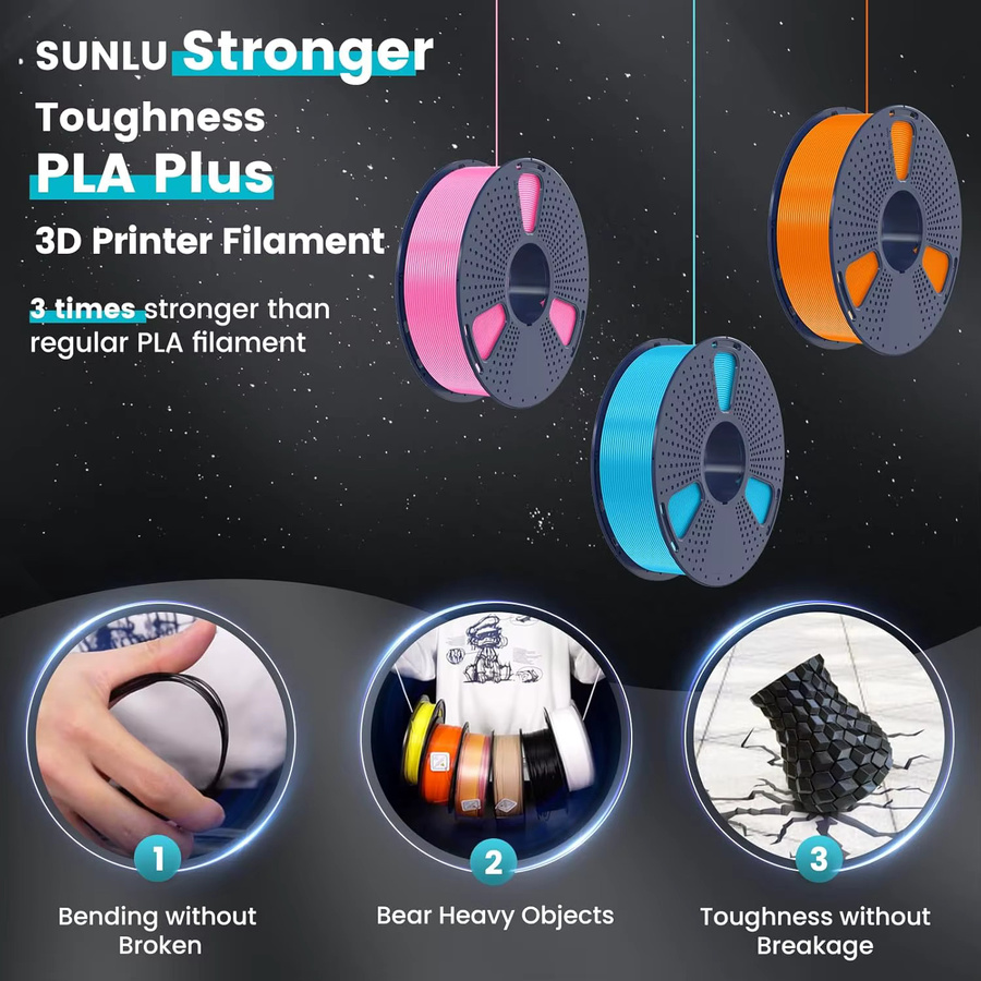 SUNLU PLA+ 3D-Filament 1,75mm in Schwarz und Multicolour, ±0,02mm Genauigkeit für FDM-Drucker - Bild 3