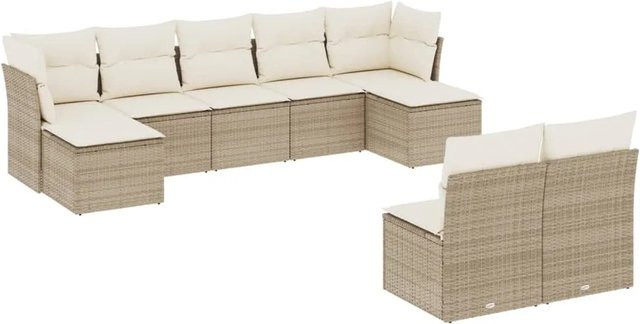 vidaXL 9-tlg. Garten-Sofagarnitur aus Poly-Rattan in Beige mit Kissen und Gartenhockern - Bild 1