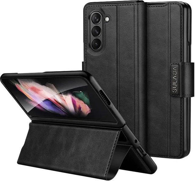 Schutzhülle aus mattem Leder für Samsung Galaxy Z Fold 5 5G mit Kartenhalter in Schwarz - Bild 1