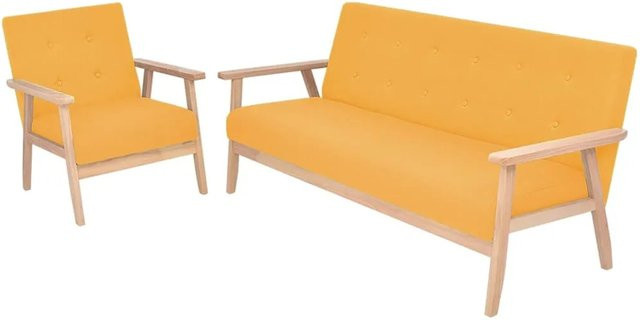 vidaXL Sofagarnitur 2-teilig in Gelb mit skandinavischem Design aus Stoff und Holz - Bild 1