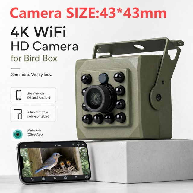 4K 8MP WLAN-Wildkamera für die Vogelbox in Grün mit icsee App zur einfachen Einrichtung - Bild 1