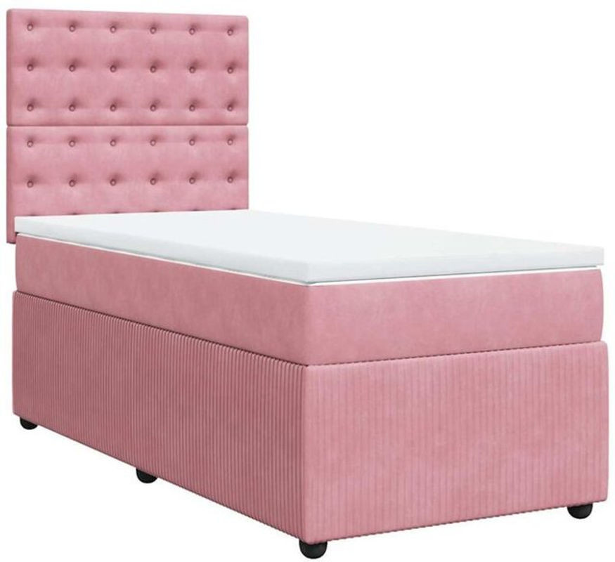 vidaxl Boxspringbett mit Matratze aus Samt in Rosa und Weiß, B/T/H: 80 x 200 x 140,5 cm - Bild 1