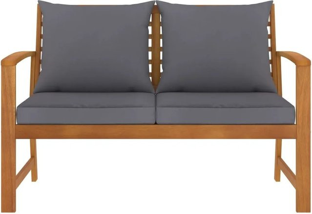 vidaXL Gartenbank aus massivem Akazienholz mit grauen Kissen, B/T/H: 120 x 60,5 x 81 cm - Bild 1
