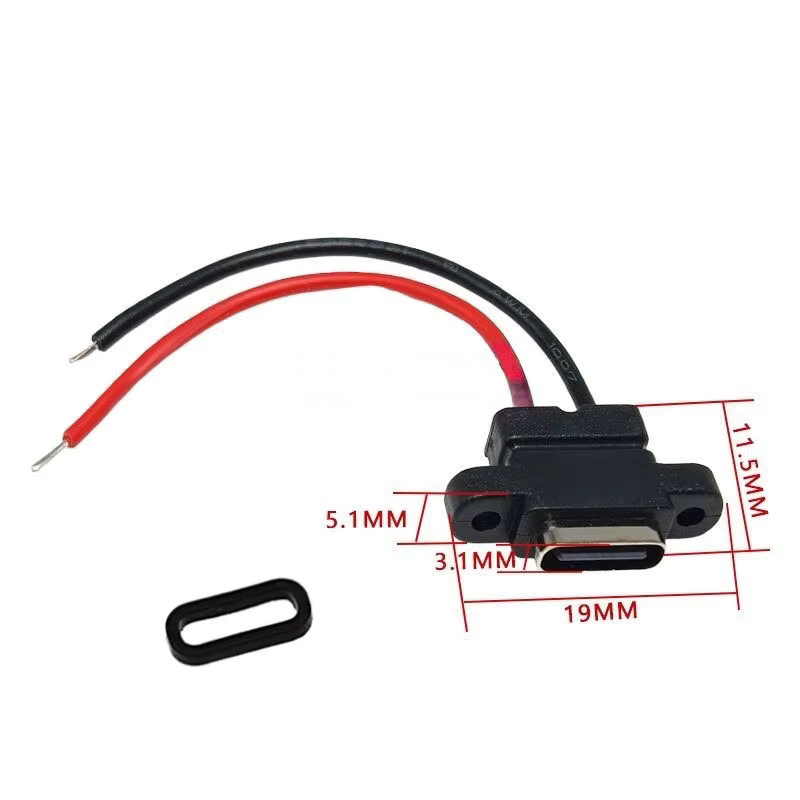 YuXi USB-C-Buchse mit 2-Pin Wasserdichtigkeit und Schraubenloch, schwarzer Schnellladeanschluss USB-Steckverbinder mit Kabel - Bild 3