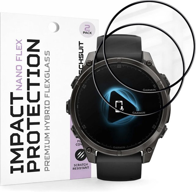 Techsuit Schutzfolie Nano Flex für Garmin Fenix 8 Pro 47mm, 2 Stück, Schwarz - Bild 1